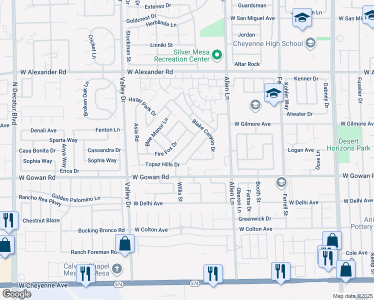 map of restaurants, bars, coffee shops, grocery stores, and more near 3937 Jamison Park Lane in North Las Vegas