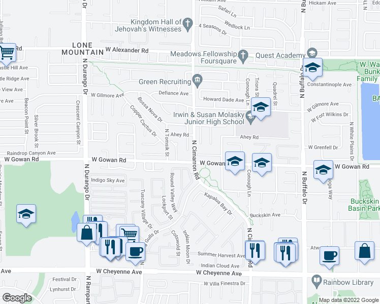 map of restaurants, bars, coffee shops, grocery stores, and more near 3604 Alliance Street in Las Vegas