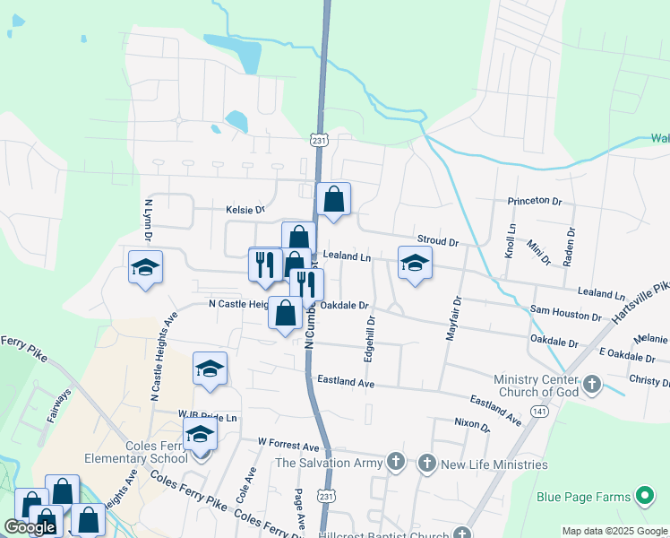 map of restaurants, bars, coffee shops, grocery stores, and more near 1114 Bel Aire Drive in Lebanon