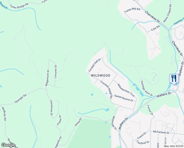 map of restaurants, bars, coffee shops, grocery stores, and more near 2192 Crockett Ridge Road in Morristown