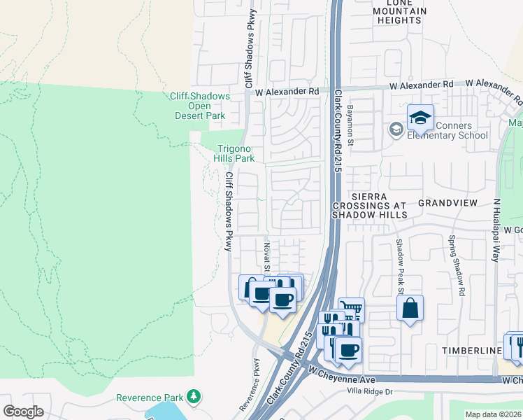 map of restaurants, bars, coffee shops, grocery stores, and more near 3644 Starlight Evening Street in Las Vegas