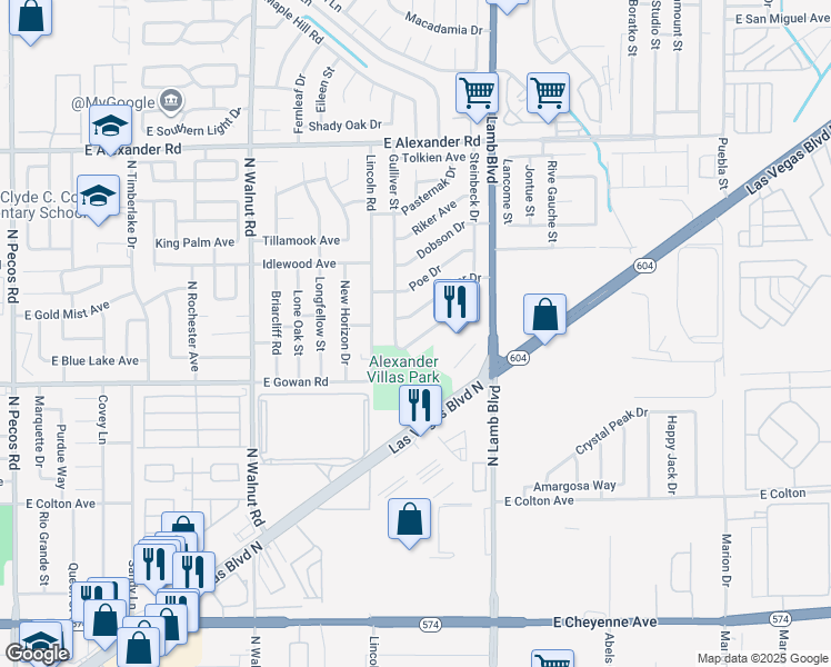 map of restaurants, bars, coffee shops, grocery stores, and more near 3670 Steinbeck Drive in Las Vegas