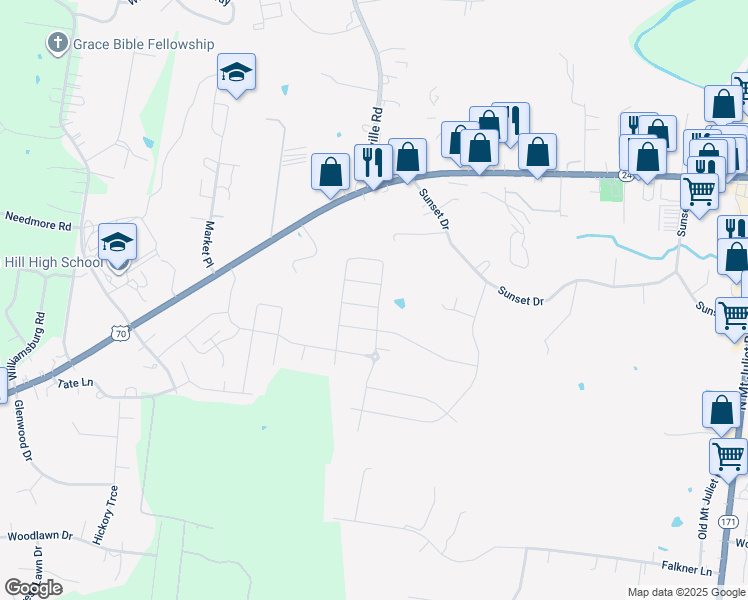 map of restaurants, bars, coffee shops, grocery stores, and more near 800 Kennear Lane in Mt. Juliet