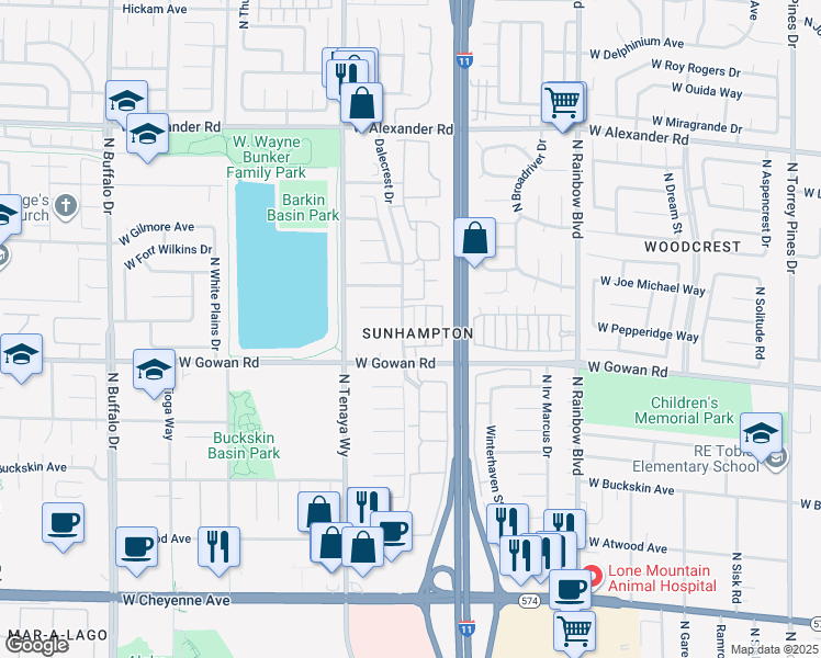 map of restaurants, bars, coffee shops, grocery stores, and more near 3661 Renovah Street in Las Vegas