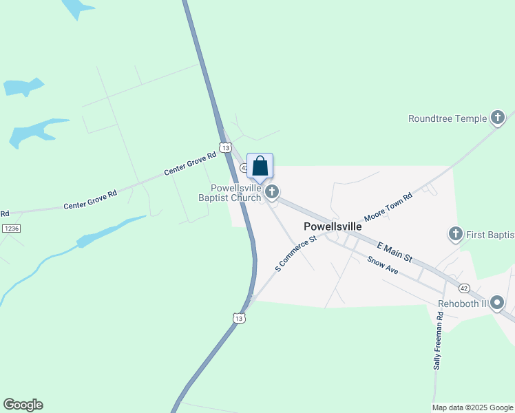 map of restaurants, bars, coffee shops, grocery stores, and more near 301 Railroad Street in Ahoskie