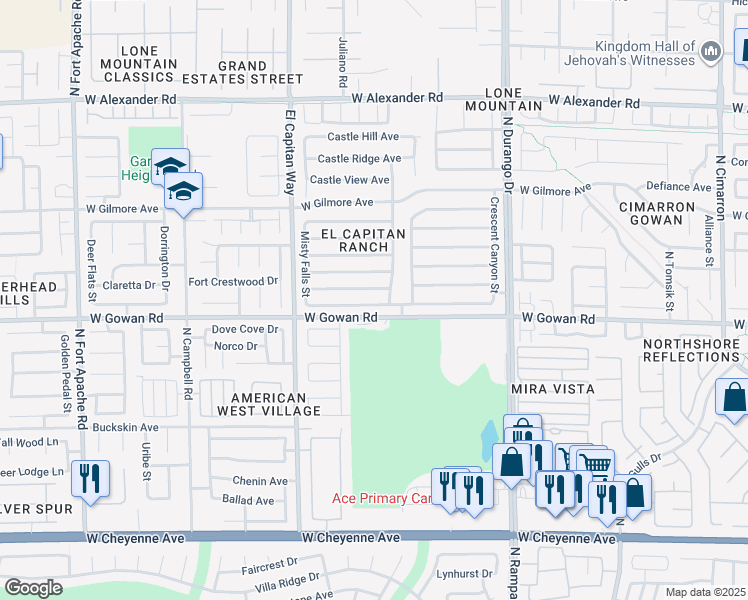 map of restaurants, bars, coffee shops, grocery stores, and more near 8700 Raindrop Canyon Avenue in Las Vegas