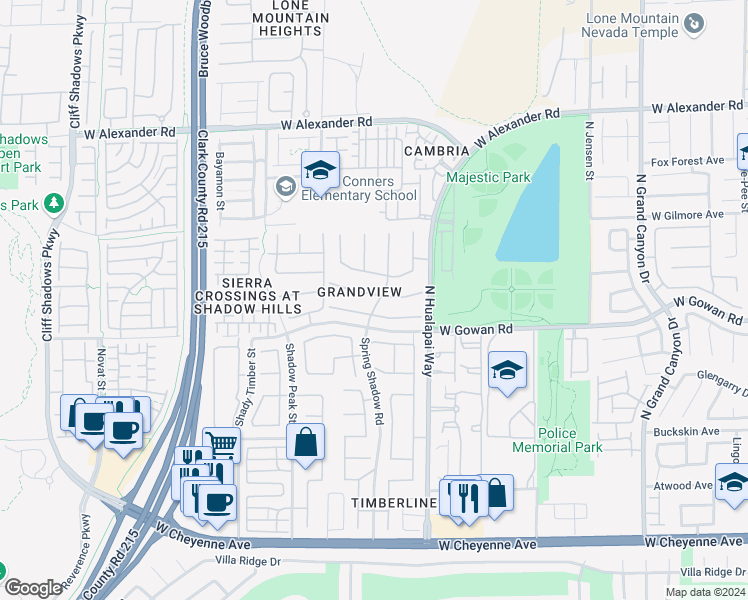 map of restaurants, bars, coffee shops, grocery stores, and more near 10201 Clark Woolridge Court in Las Vegas