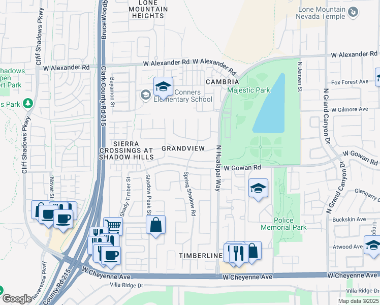 map of restaurants, bars, coffee shops, grocery stores, and more near 10201 Clark Woolridge Court in Las Vegas