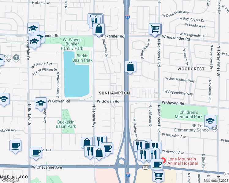 map of restaurants, bars, coffee shops, grocery stores, and more near 3660 Renovah Street in Las Vegas