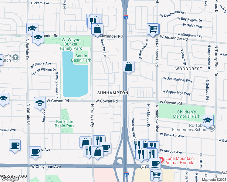 map of restaurants, bars, coffee shops, grocery stores, and more near 3660 Renovah Street in Las Vegas
