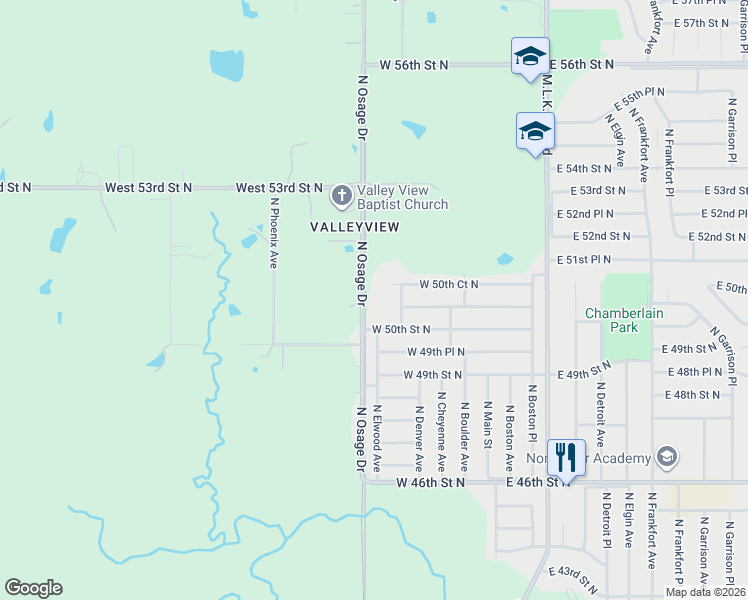 map of restaurants, bars, coffee shops, grocery stores, and more near 5027 North Osage Drive in Tulsa