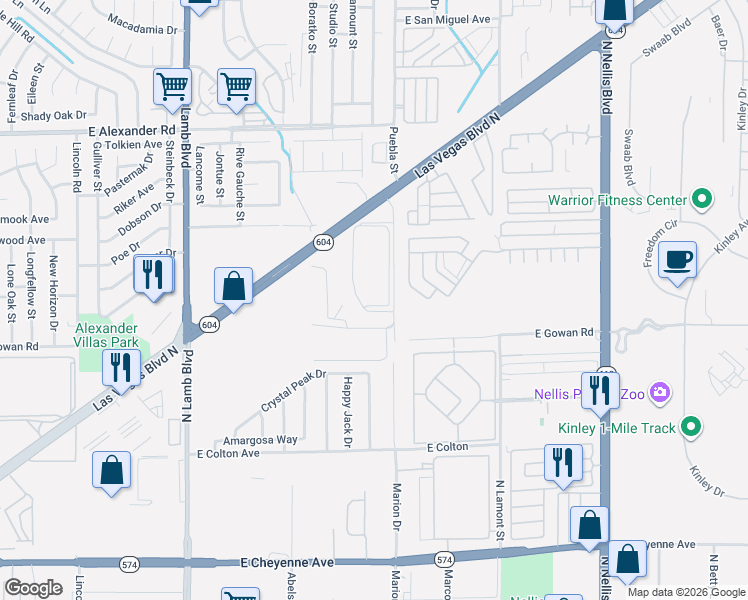 map of restaurants, bars, coffee shops, grocery stores, and more near 3649 Marion Drive in Las Vegas