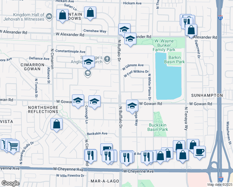 map of restaurants, bars, coffee shops, grocery stores, and more near 7609 Winterthur Court in Las Vegas