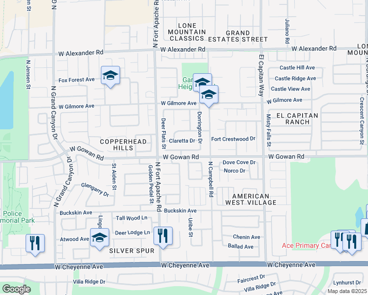 map of restaurants, bars, coffee shops, grocery stores, and more near 9102 Baysinger Dr in Las Vegas