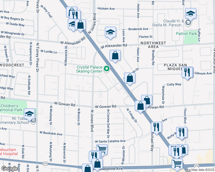 map of restaurants, bars, coffee shops, grocery stores, and more near 5908 West Duncan Drive in Las Vegas