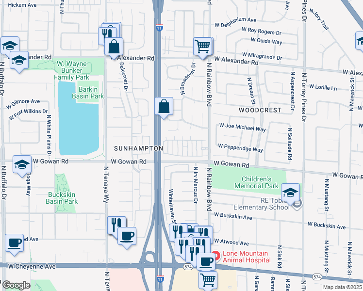 map of restaurants, bars, coffee shops, grocery stores, and more near 3605 Galatea Street in Las Vegas