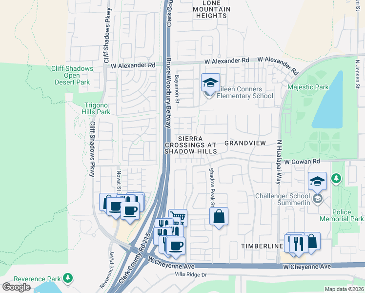 map of restaurants, bars, coffee shops, grocery stores, and more near 10444 Processor Court in Las Vegas