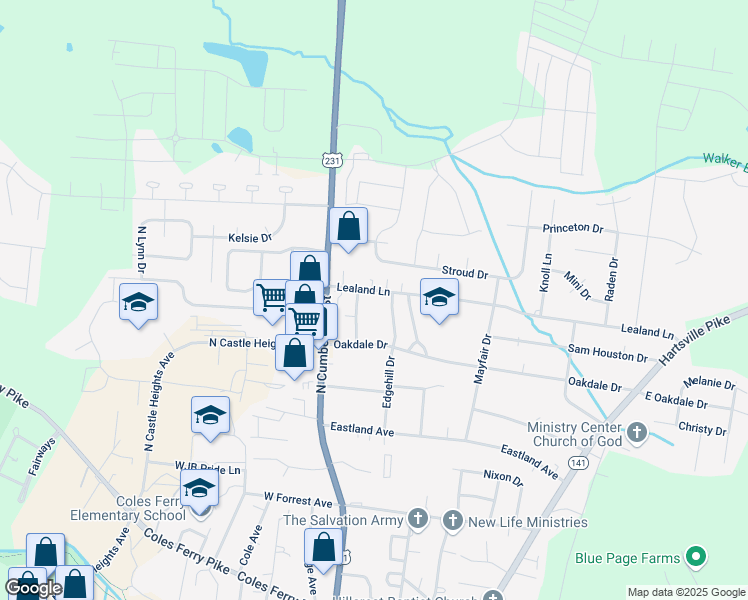 map of restaurants, bars, coffee shops, grocery stores, and more near 1110 Edgehill Drive in Lebanon