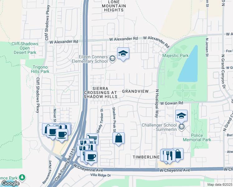 map of restaurants, bars, coffee shops, grocery stores, and more near 10321 George Hart Court in Las Vegas