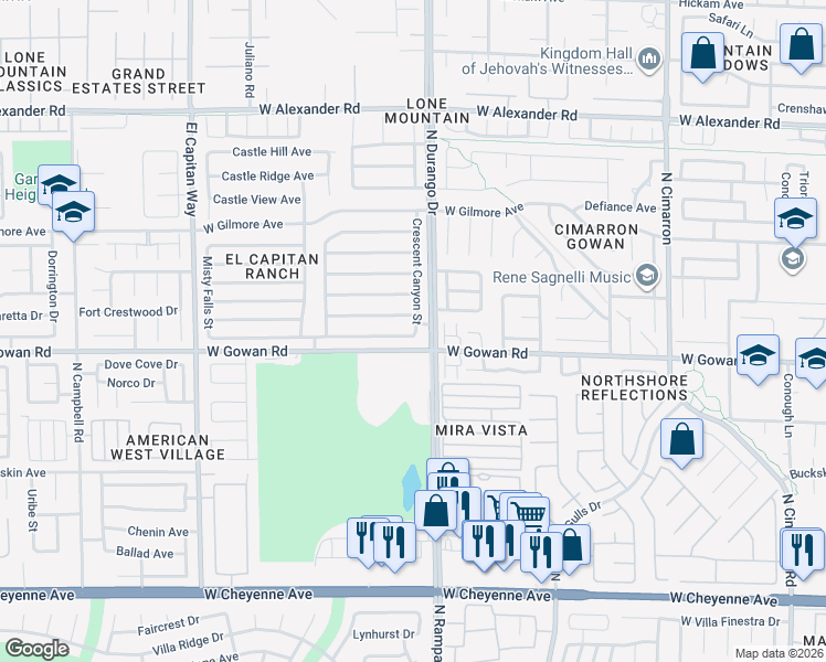 map of restaurants, bars, coffee shops, grocery stores, and more near 8504 Raindrop Canyon Avenue in Las Vegas