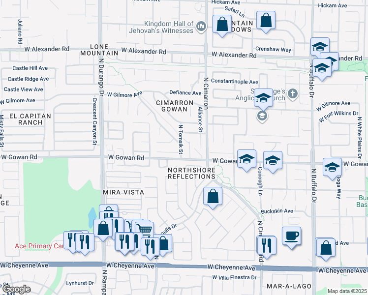 map of restaurants, bars, coffee shops, grocery stores, and more near 3624 North Tomsik Street in Las Vegas