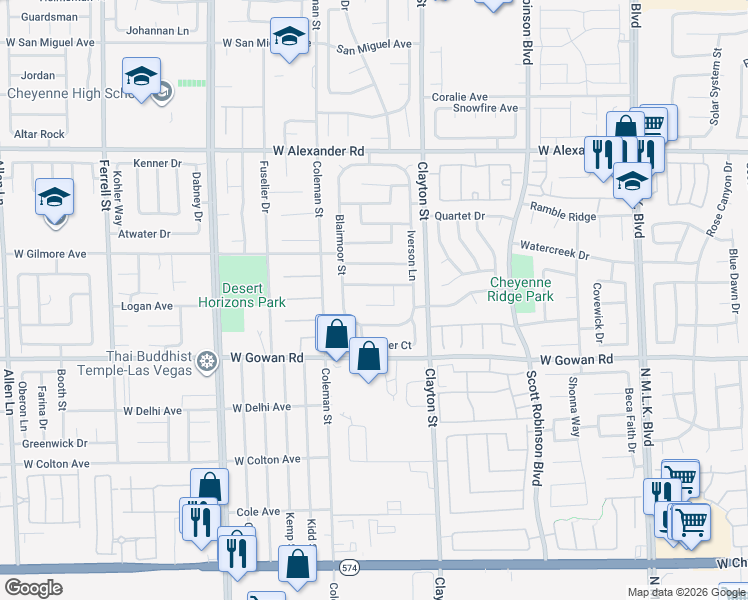 map of restaurants, bars, coffee shops, grocery stores, and more near 2124 Cabrini Court in North Las Vegas