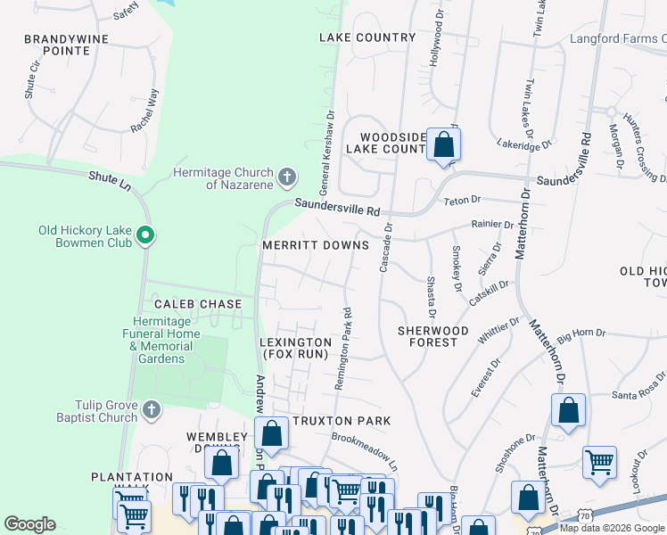 map of restaurants, bars, coffee shops, grocery stores, and more near 1508 Pleasant Hollow Lane in Nashville