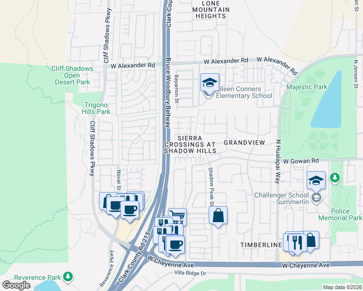 map of restaurants, bars, coffee shops, grocery stores, and more near 10444 Processor Court in Las Vegas