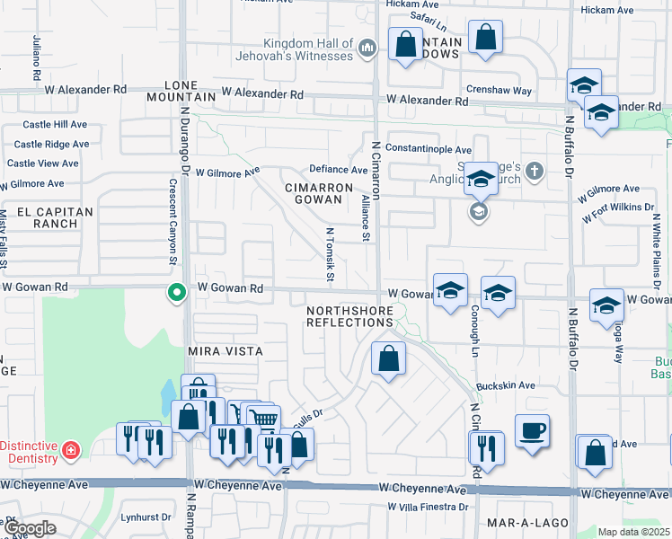 map of restaurants, bars, coffee shops, grocery stores, and more near 3624 North Tomsik Street in Las Vegas