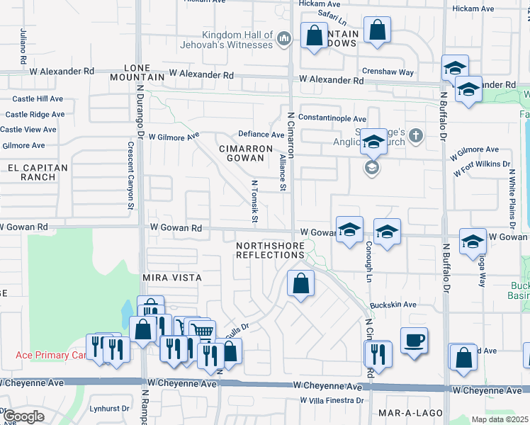 map of restaurants, bars, coffee shops, grocery stores, and more near 3621 Julia Waldene Court in Las Vegas