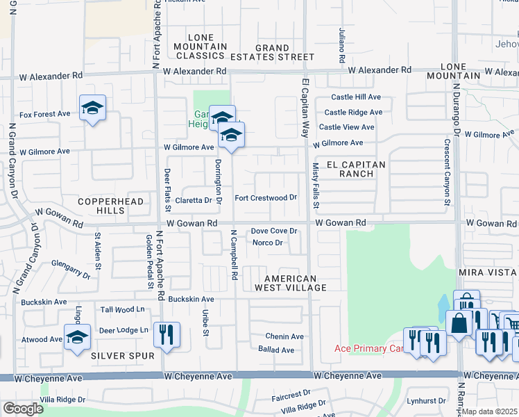 map of restaurants, bars, coffee shops, grocery stores, and more near 8932 Bracken Cliff Court in Las Vegas