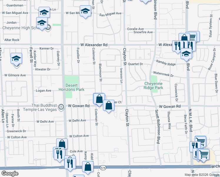 map of restaurants, bars, coffee shops, grocery stores, and more near 2124 Cabrini Court in North Las Vegas