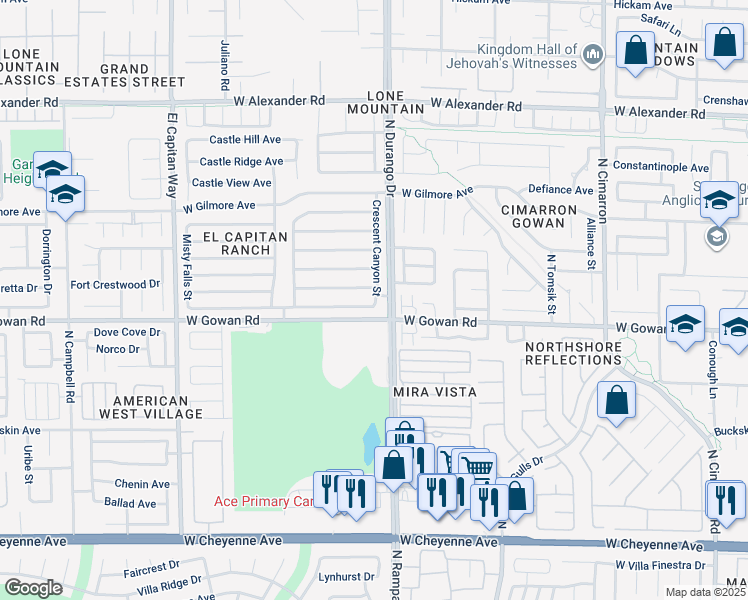 map of restaurants, bars, coffee shops, grocery stores, and more near 8504 Raindrop Canyon Avenue in Las Vegas
