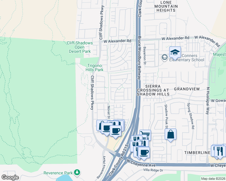 map of restaurants, bars, coffee shops, grocery stores, and more near 3637 Cedartown Street in Las Vegas