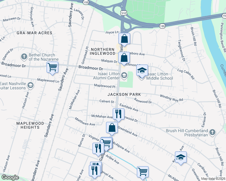 map of restaurants, bars, coffee shops, grocery stores, and more near 4307 Gallatin Pike in Nashville