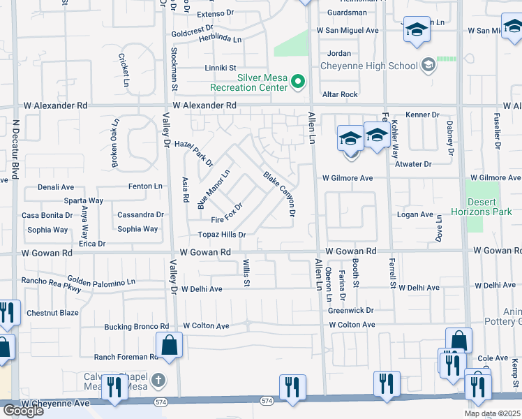 map of restaurants, bars, coffee shops, grocery stores, and more near 3925 Jamison Park Lane in North Las Vegas