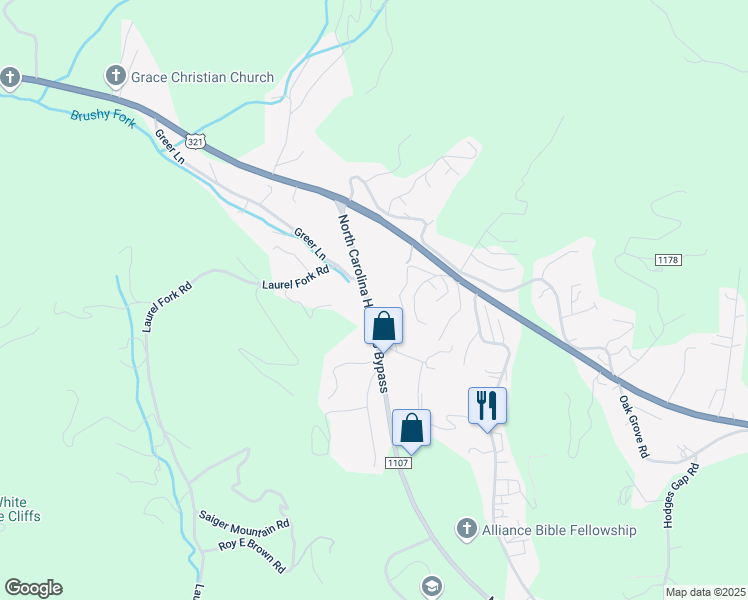 map of restaurants, bars, coffee shops, grocery stores, and more near 367 North Carolina Highway 105 Bypass in Boone