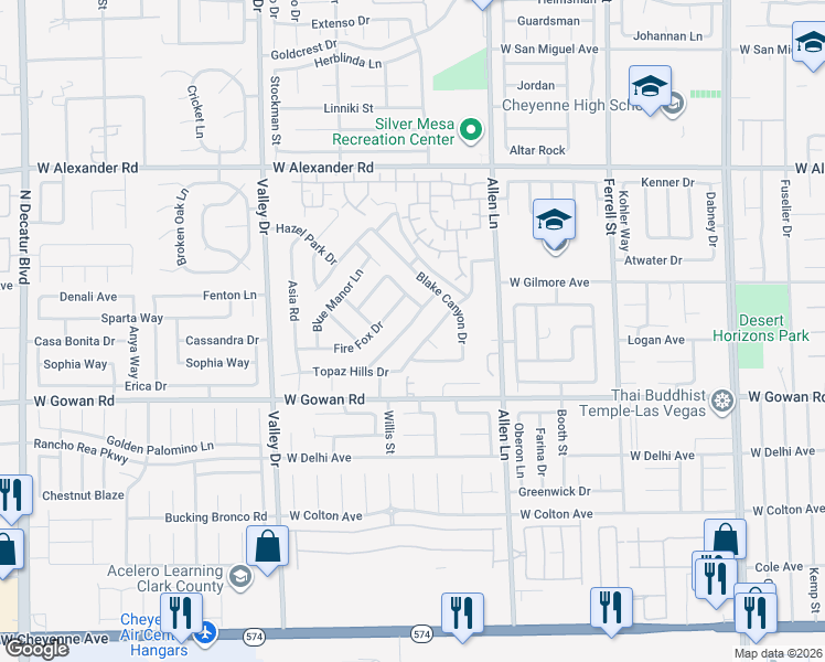 map of restaurants, bars, coffee shops, grocery stores, and more near 3925 Jamison Park Lane in North Las Vegas