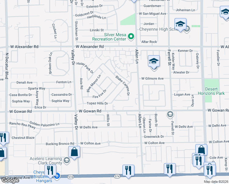 map of restaurants, bars, coffee shops, grocery stores, and more near 3918 Burma Road in North Las Vegas