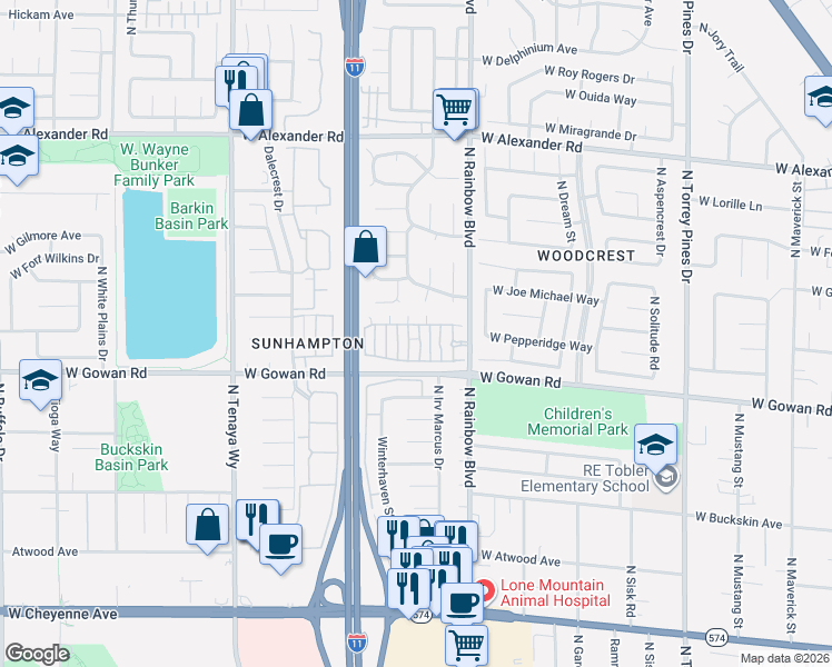 map of restaurants, bars, coffee shops, grocery stores, and more near 3605 Galatea Street in Las Vegas