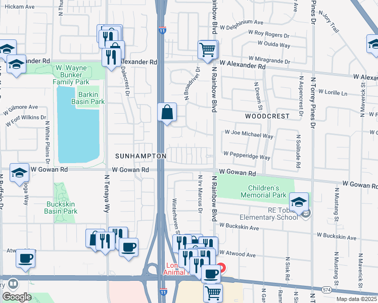 map of restaurants, bars, coffee shops, grocery stores, and more near 3605 Galatea Street in Las Vegas