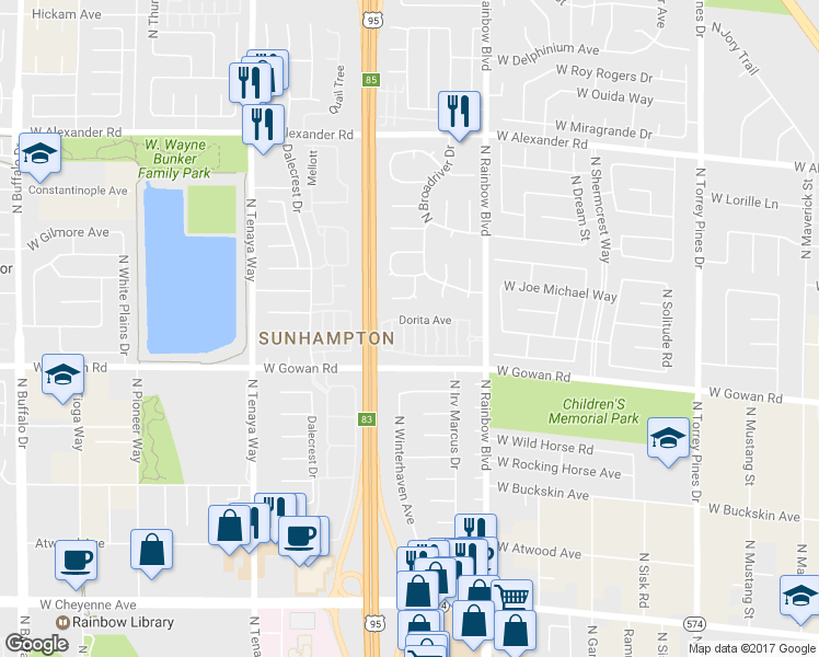 map of restaurants, bars, coffee shops, grocery stores, and more near 3605 Galatea Street in Las Vegas