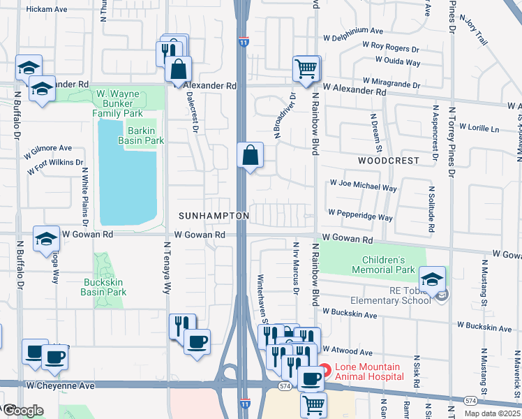 map of restaurants, bars, coffee shops, grocery stores, and more near 3605 Galatea Street in Las Vegas