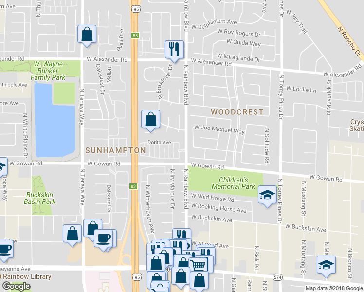map of restaurants, bars, coffee shops, grocery stores, and more near 6701 Dorita Avenue in Las Vegas