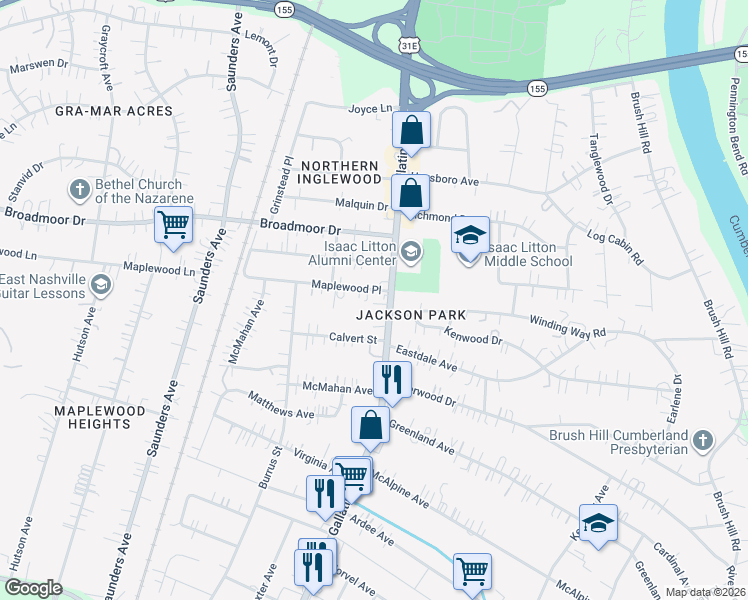 map of restaurants, bars, coffee shops, grocery stores, and more near 4307 Gallatin Pike in Nashville