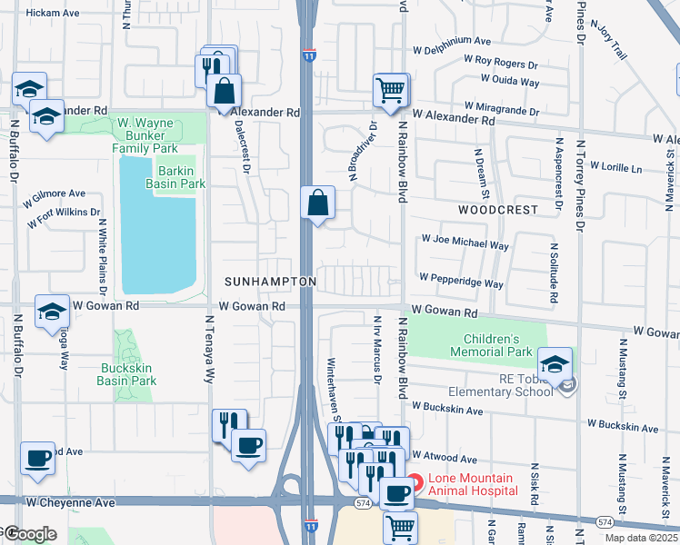 map of restaurants, bars, coffee shops, grocery stores, and more near 3605 Galatea Street in Las Vegas