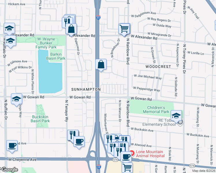 map of restaurants, bars, coffee shops, grocery stores, and more near 3608 Lisandro Street in Las Vegas