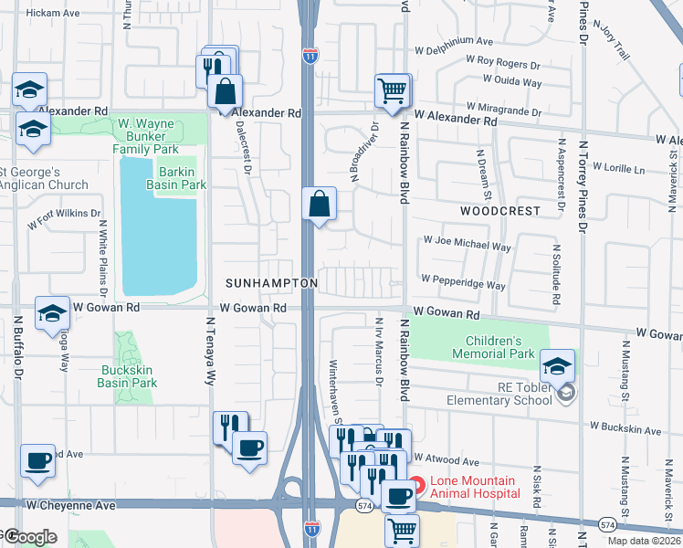 map of restaurants, bars, coffee shops, grocery stores, and more near 3608 Lisandro Street in Las Vegas