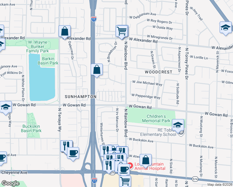 map of restaurants, bars, coffee shops, grocery stores, and more near 3608 Arginis Street in Las Vegas