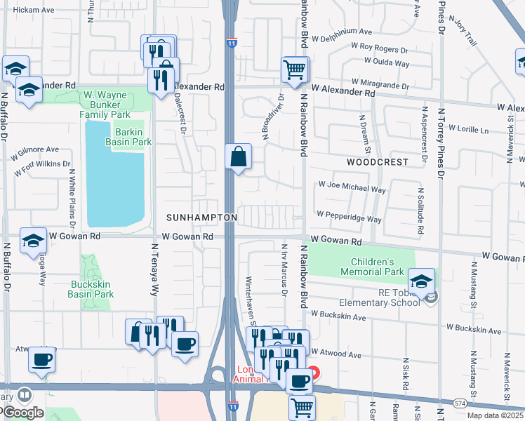 map of restaurants, bars, coffee shops, grocery stores, and more near 3609 Galatea Street in Las Vegas